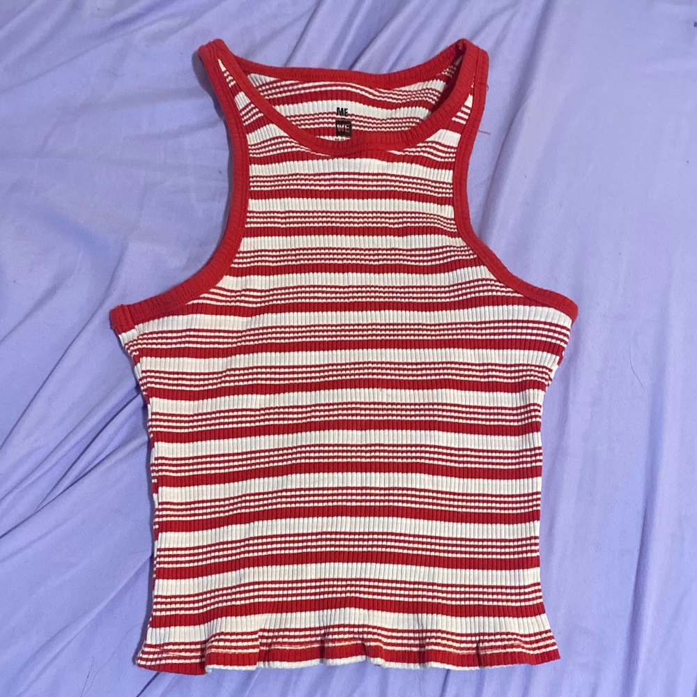 Red Striped Crop Top Tank Top